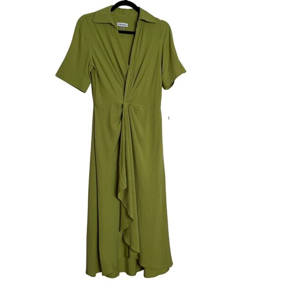 Calvin Klein Midi Gauzy Wrap Dress Lime Green Size 6 NEW - Picture 1 of 7